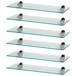 Harbour Housewares 6X Floating Glass Shelves - 60Cm - Black Brackets - Bathroom Shower Storage Vanity Display Unit Shelf - thumbnail 1