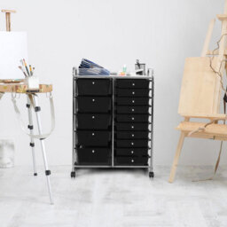Costway 15-Drawer Storage Trolley Mobile Organiser Shelving Unit Utility Cart Black - thumbnail 9