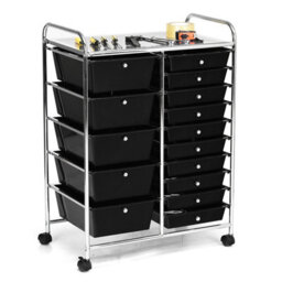 Costway 15-Drawer Storage Trolley Mobile Organiser Shelving Unit Utility Cart Black
