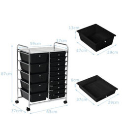 Costway 15-Drawer Storage Trolley Mobile Organiser Shelving Unit Utility Cart Black - thumbnail 2
