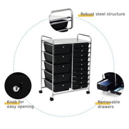 Costway 15-Drawer Storage Trolley Mobile Organiser Shelving Unit Utility Cart Black - thumbnail 5