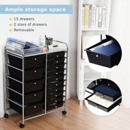 Costway 15-Drawer Storage Trolley Mobile Organiser Shelving Unit Utility Cart Black - thumbnail 3