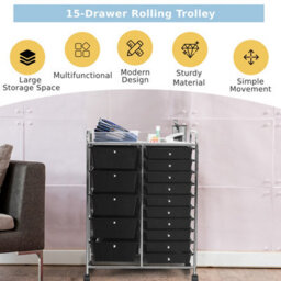 Costway 15-Drawer Storage Trolley Mobile Organiser Shelving Unit Utility Cart Black - thumbnail 6