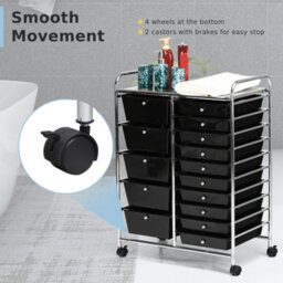 Costway 15-Drawer Storage Trolley Mobile Organiser Shelving Unit Utility Cart Black - thumbnail 4