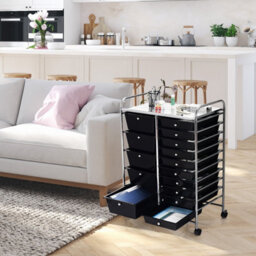 Costway 15-Drawer Storage Trolley Mobile Organiser Shelving Unit Utility Cart Black - thumbnail 7