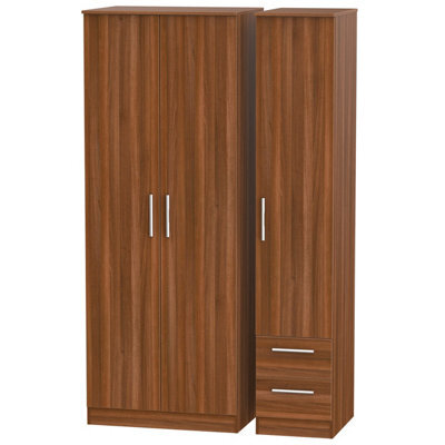 Trent Tall Triple Side Drawer Wardrobe In Noche Walnut (Ready Assembled)