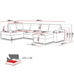 Wilma U Shape Living Room Sofa Bed With Hr Foam Wave Springs Wooden Legs Two Storage 305X188X85Cm Grey Right - thumbnail 6
