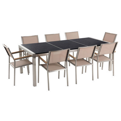 Beliani Garden Dining Set 8 Seater Grosseto Triple Plate Granite Polished Black/ Beige