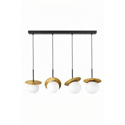 Luminosa Lighting Luminosa Aura Bar Pendant Ceiling Light Black, Gold White Glass Shade 4X E27 - image 1