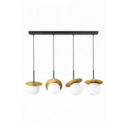Luminosa Lighting Luminosa Aura Bar Pendant Ceiling Light Black, Gold White Glass Shade 4X E27 - thumbnail 1
