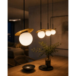 Luminosa Lighting Luminosa Aura Bar Pendant Ceiling Light Black, Gold White Glass Shade 4X E27 - thumbnail 3