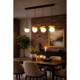 Luminosa Lighting Luminosa Aura Bar Pendant Ceiling Light Black, Gold White Glass Shade 4X E27 - thumbnail 2