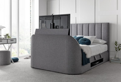Europa Medburn Tv Ottoman Storage Upholstered Bed Frame Light Grey Linen Fabric - image 1