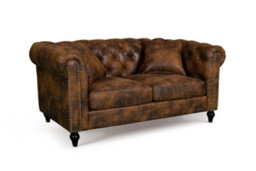 Suede Brown Faux Leather 3 + 2 Seater Chesterfield Sofa Set For Living Room Camden - thumbnail 7