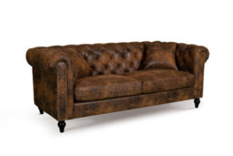 Suede Brown Faux Leather 3 + 2 Seater Chesterfield Sofa Set For Living Room Camden - thumbnail 3