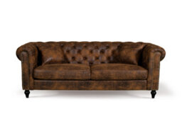 Suede Brown Faux Leather 3 + 2 Seater Chesterfield Sofa Set For Living Room Camden - thumbnail 2