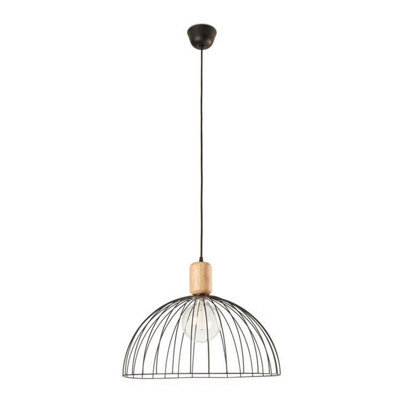 Luminosa Lighting Luminosa Contrast Cage Ceiling Pendant Matt Black Light Wood 1X E27 48.7Cm - image 1
