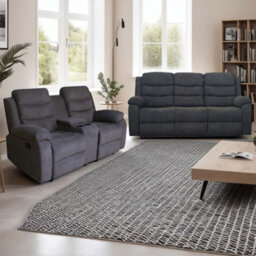More4Homes Boston Manual Recliner Fabric 2+3 Seater Sofa Set W Drinks Console (Grey)