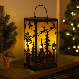 Snowtime 24Cm Metal Lantern With Santa Sleigh Scene Warm Led Light Christmas Décor - thumbnail 3