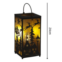 Snowtime 24Cm Metal Lantern With Santa Sleigh Scene Warm Led Light Christmas Décor - thumbnail 6