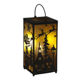 Snowtime 24Cm Metal Lantern With Santa Sleigh Scene Warm Led Light Christmas Décor - thumbnail 1