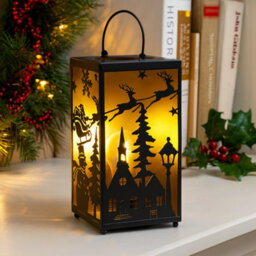 Snowtime 24Cm Metal Lantern With Santa Sleigh Scene Warm Led Light Christmas Décor - thumbnail 2