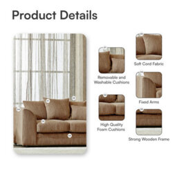 BlissFurniture Ltd Bliss Furniture Beige Jumbo Cord 4 Seater Left Hand Corner Sofa Scatter Back Design Compact And Comfortable - thumbnail 3