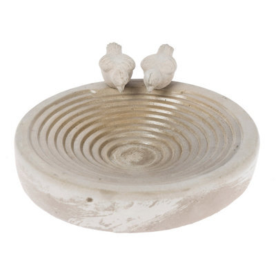 Homescapes White Round Concrete Birdbath Heavyweight With Love Birds Decoration - image 1