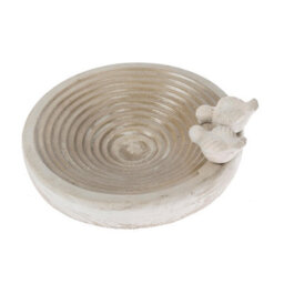 Homescapes White Round Concrete Birdbath Heavyweight With Love Birds Decoration - thumbnail 4