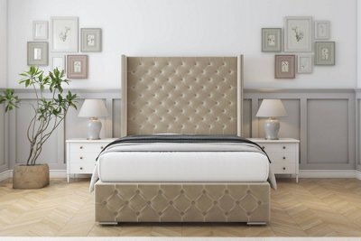 "Sloomy Arundel Almond Coniston Bed Frame With Mattress With 50""  Upholstered Wingback Headboard 6' Super King" - image 1