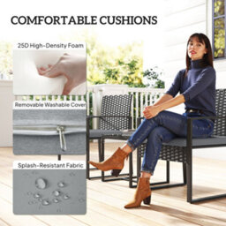 Outsunny Rattan Bistro Set, 3 Pcs Garden Furniture With Cushion, Light Grey - thumbnail 6