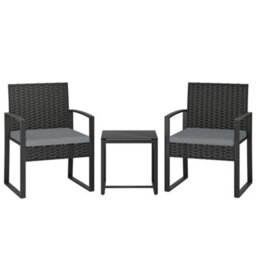 Outsunny Rattan Bistro Set, 3 Pcs Garden Furniture With Cushion, Light Grey - thumbnail 2
