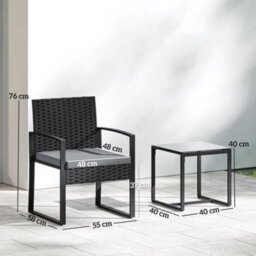 Outsunny Rattan Bistro Set, 3 Pcs Garden Furniture With Cushion, Light Grey - thumbnail 3
