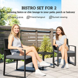 Outsunny Rattan Bistro Set, 3 Pcs Garden Furniture With Cushion, Light Grey - thumbnail 4