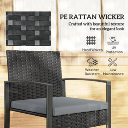 Outsunny Rattan Bistro Set, 3 Pcs Garden Furniture With Cushion, Light Grey - thumbnail 5