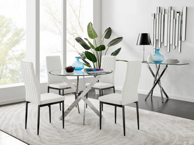 Furniturebox Uk Novara 100Cm Round  Dining Table And 4 White Milan Black Leg Chairs - image 1