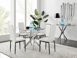 Furniturebox Uk Novara 100Cm Round  Dining Table And 4 White Milan Black Leg Chairs - thumbnail 1