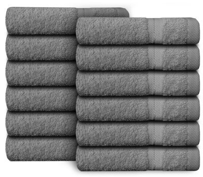 Casabella Premium Quality 12 Silver Face Towels 30X30Cm Highly Absorbent Face Cloth Set, 100% Combed Cotton 650 Gsm - image 1