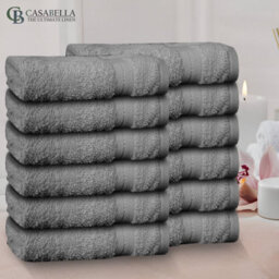 Casabella Premium Quality 12 Silver Face Towels 30X30Cm Highly Absorbent Face Cloth Set, 100% Combed Cotton 650 Gsm - thumbnail 4