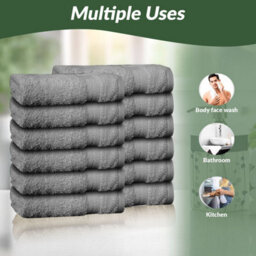 Casabella Premium Quality 12 Silver Face Towels 30X30Cm Highly Absorbent Face Cloth Set, 100% Combed Cotton 650 Gsm - thumbnail 5