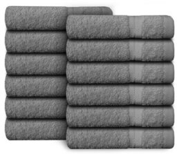 Casabella Premium Quality 12 Silver Face Towels 30X30Cm Highly Absorbent Face Cloth Set, 100% Combed Cotton 650 Gsm