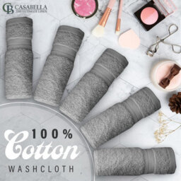 Casabella Premium Quality 12 Silver Face Towels 30X30Cm Highly Absorbent Face Cloth Set, 100% Combed Cotton 650 Gsm - thumbnail 2