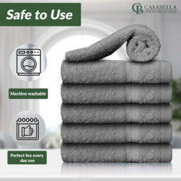 Casabella Premium Quality 12 Silver Face Towels 30X30Cm Highly Absorbent Face Cloth Set, 100% Combed Cotton 650 Gsm - thumbnail 3