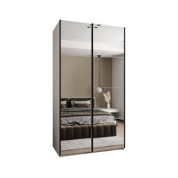 Arte Trosa Ii White Mirrored Sliding Door Wardrobe W1300mm H2450mm D640mm With Black Steel Handles
