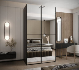 Arte Trosa Ii White Mirrored Sliding Door Wardrobe W1300mm H2450mm D640mm With Black Steel Handles - thumbnail 2