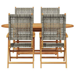 Berkfield Garden Dining Set 5 Pcs Grey Solid Acacia Wood And Poly Rattan - thumbnail 9