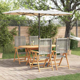 Berkfield Garden Dining Set 5 Pcs Grey Solid Acacia Wood And Poly Rattan - thumbnail 1