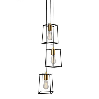 Luminosa Lighting Luminosa Modern Hanging Pendant Black Matt, Gold 3 Light  With Black Matt Shade, E27