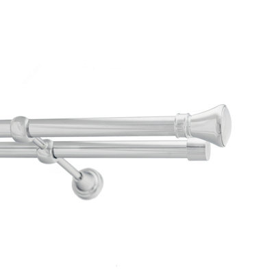 Toolty Double Metal Curtain Pole 19/19mm With Finials Rod Classic Brackets Liberty 230Cm Chrome