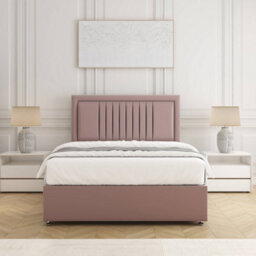 Bsspoke Canes Divan Bed Set Pink Plush Velvet With 24Inch Headboard & Mattress No Drawers In Single Double King 4Ft 6Ft - thumbnail 1